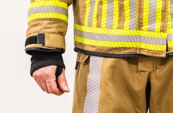 Hook-and-loop sleeve adjustment, with comfortable fi re-retardant cuff with thumb hole.